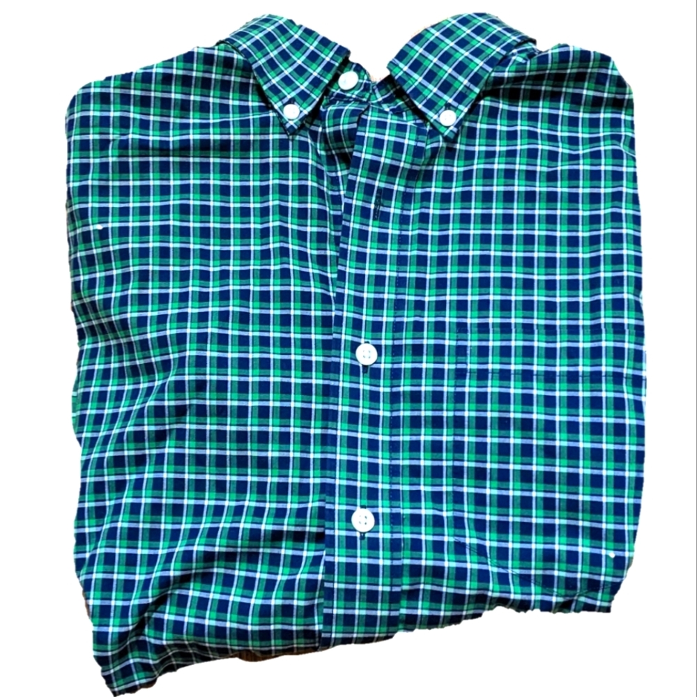 L.L. Bean shirt, white with blue green check pattern, men's size medium